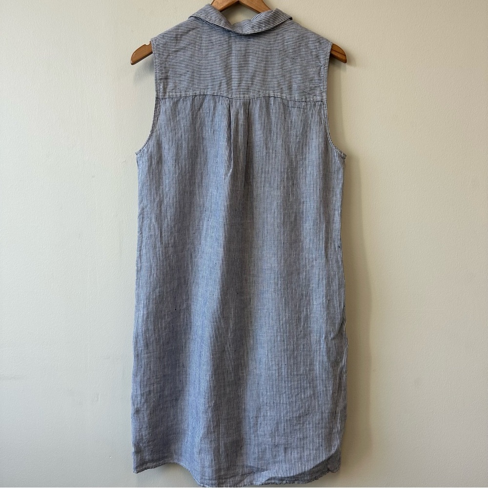 Tahari 100% Linen Sleeveless Blue Stripe Button-Down Dress - Picture 5 of 6
